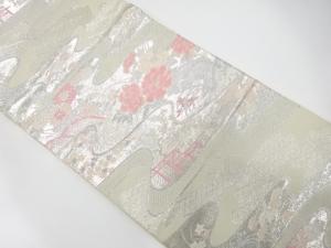 流水に花模様織り出し　袋帯